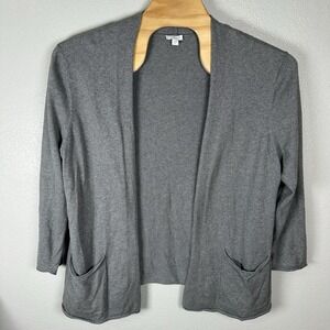 Pure J Jill Size XL Open Cardigan Sweater Cotton Cashmere Gray Pockets Lagenlook